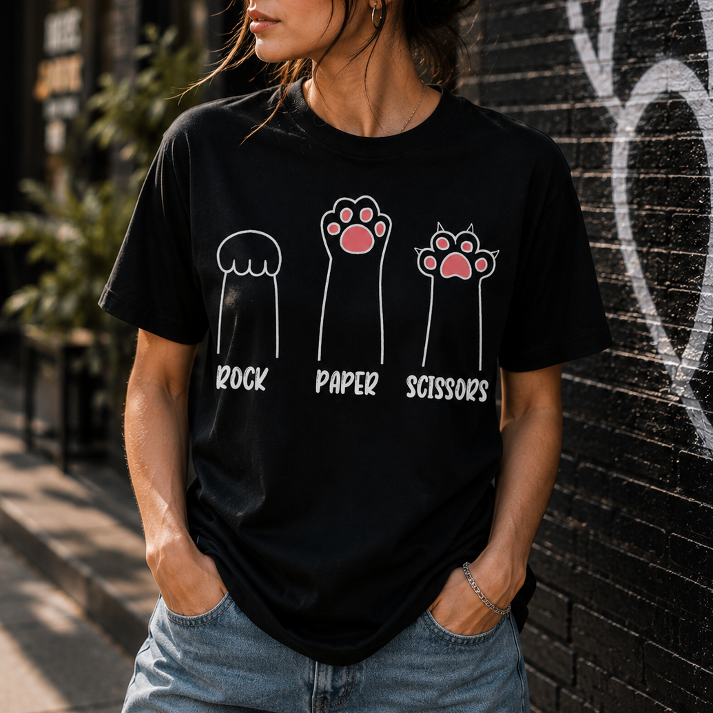 Cat Hand Game Rock Paper Scissors T-Shirt