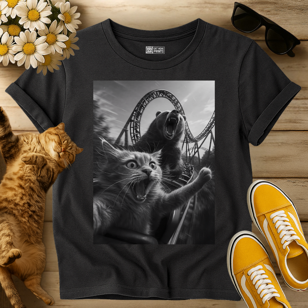 Cat Selfie with a Bear on a Roller Coaster T-Shirt