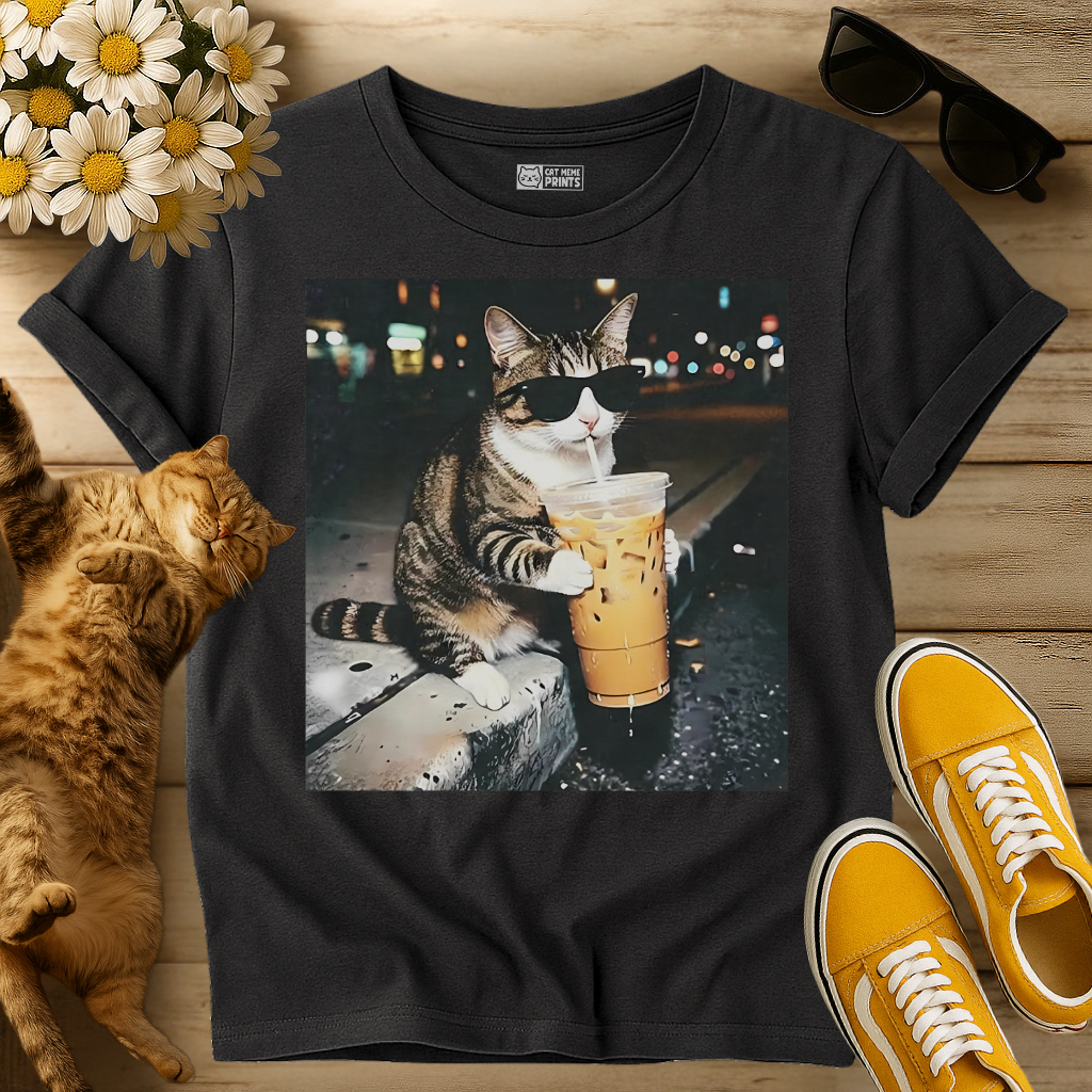 Cat Drinking Iced Coffee T-Shirt
