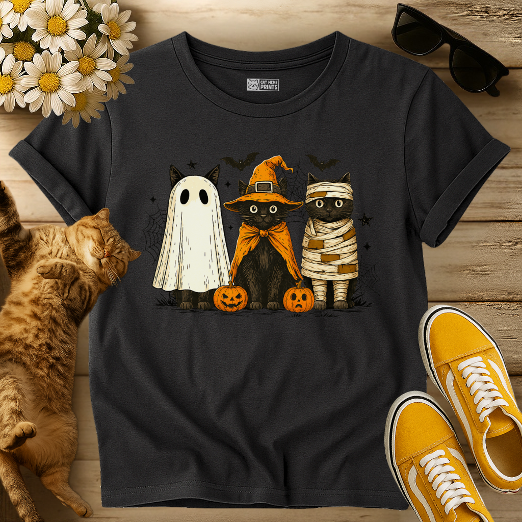 Black Cat Ghost Witch Mummy Halloween T-Shirt