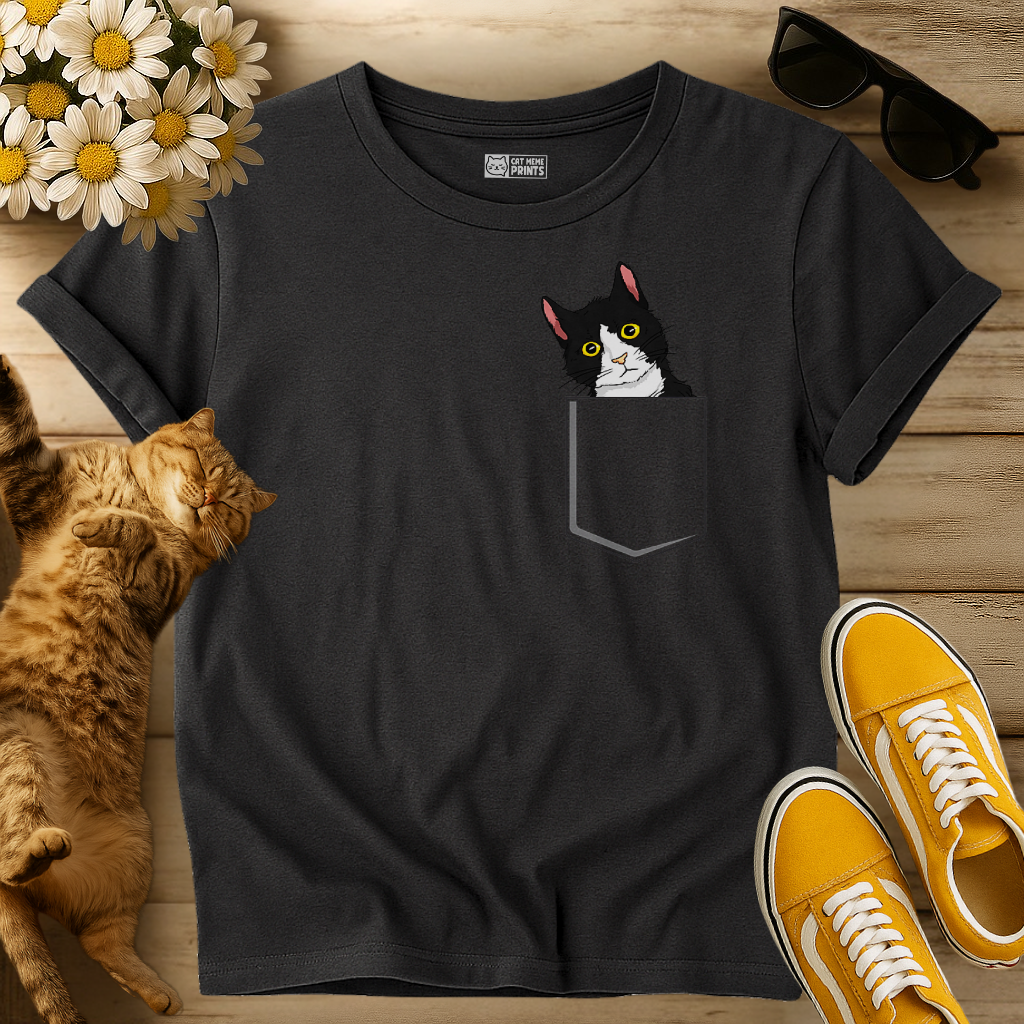 Tuxedo Cat in a Pocket T-Shirt