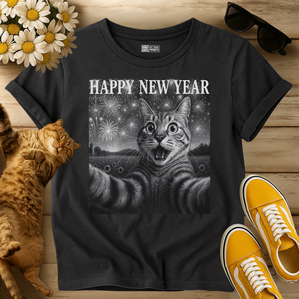 Cat Selfie Happy New Year T-Shirt