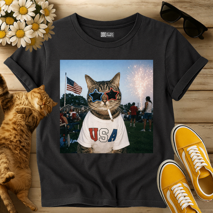 Patriotic Cat Celebrating 250 Years July 4th T-Shirt
