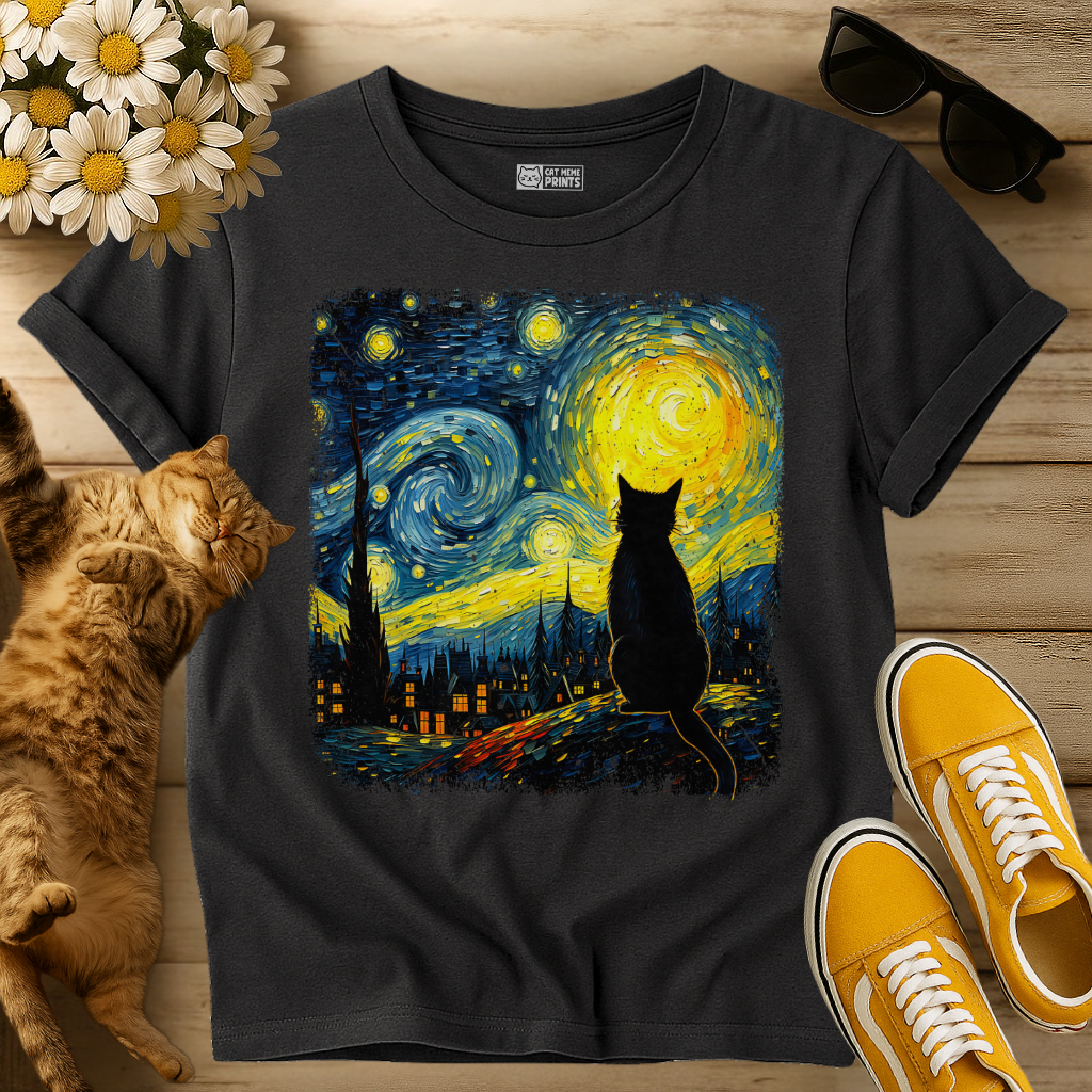 Cat Starry Night Van Gogh T-Shirt