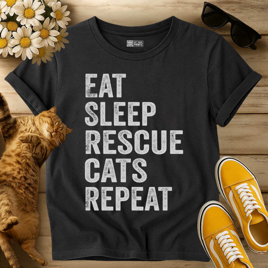 Eat Sleep Rescue Cats Repeat T-Shirt