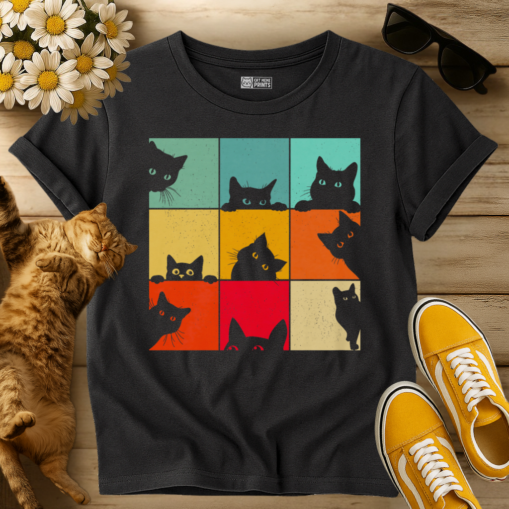 Cat Curious Retro Vintage T-Shirt
