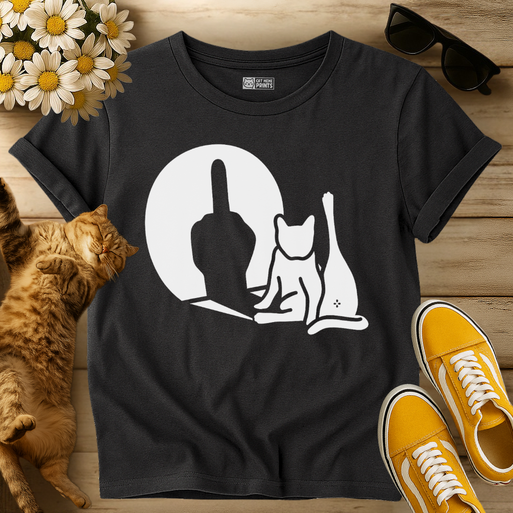 Funny Middle Finger Cat Shadow T-Shirt