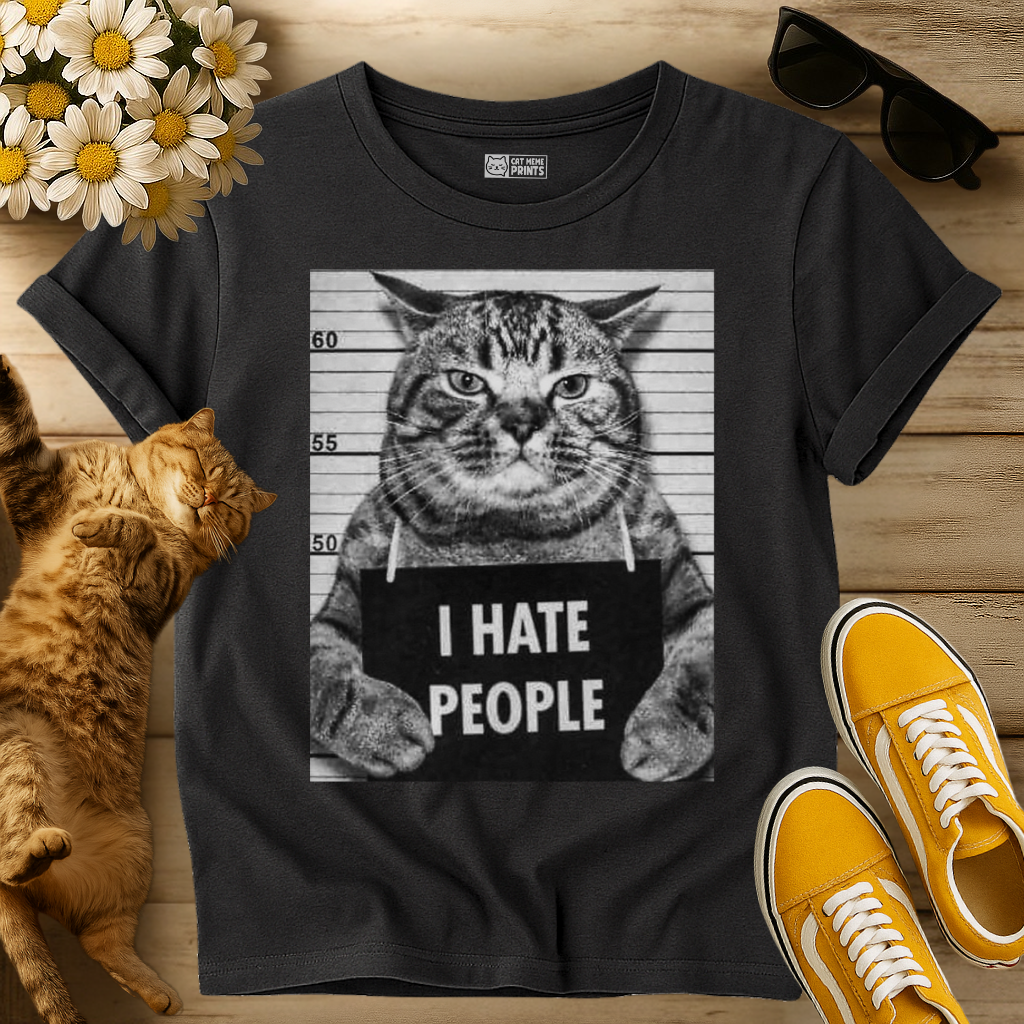 Cat Picture with “I Hate People” Slogan T-Shirt