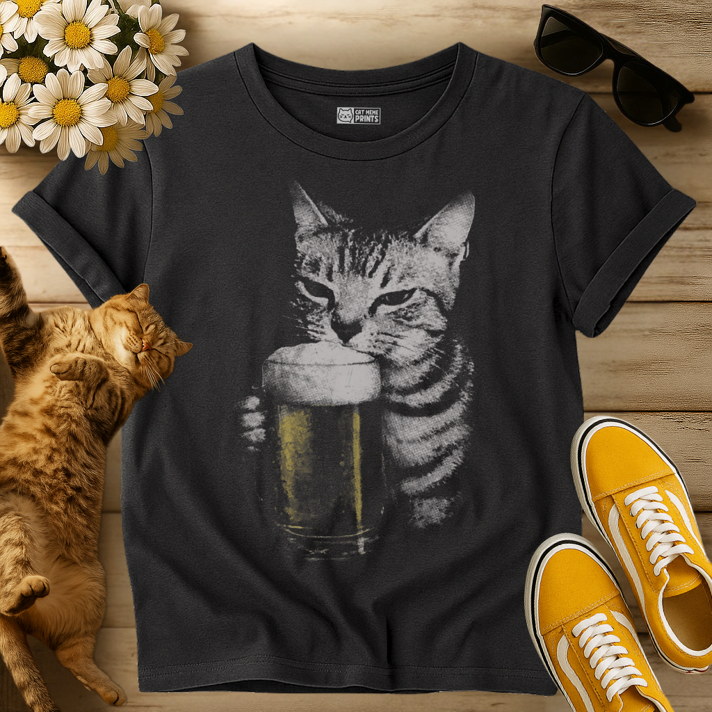 Cat Drinking Beer T-Shirt
