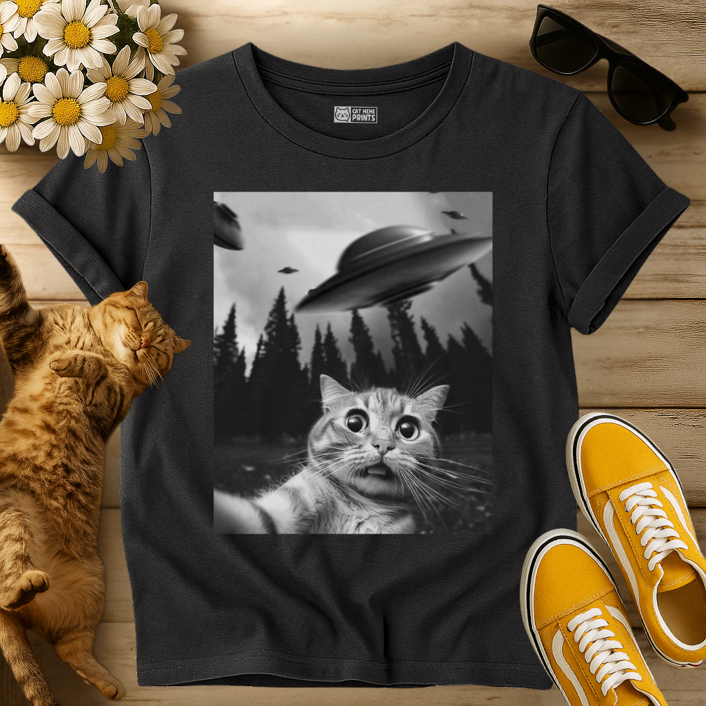 Cat Selfie with UFOs T-Shirt