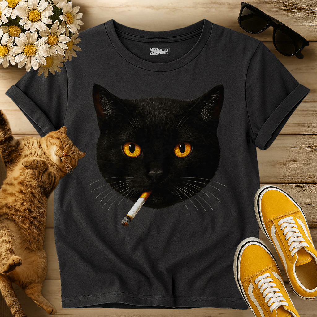 Black Cat Smoking Meme T-Shirt