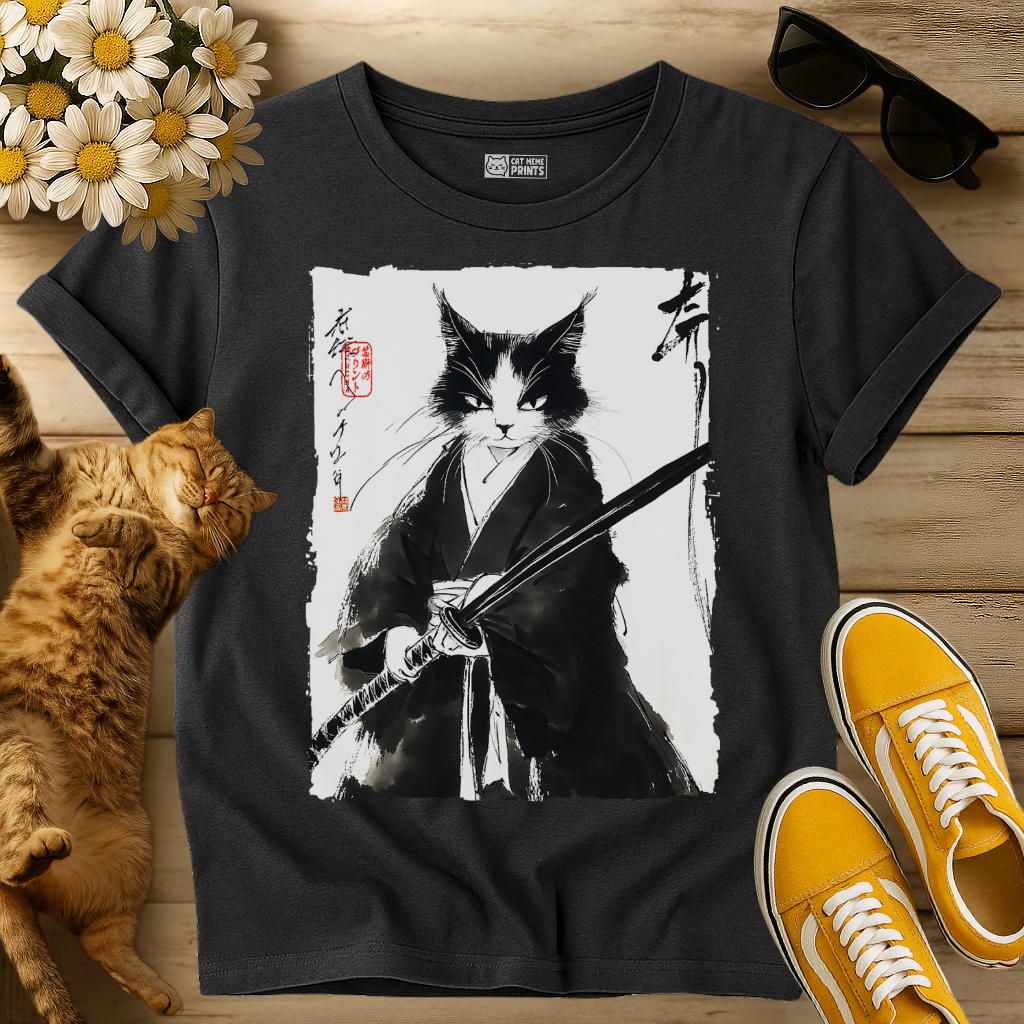Tuxedo Samurai Cat Japanese T-Shirt