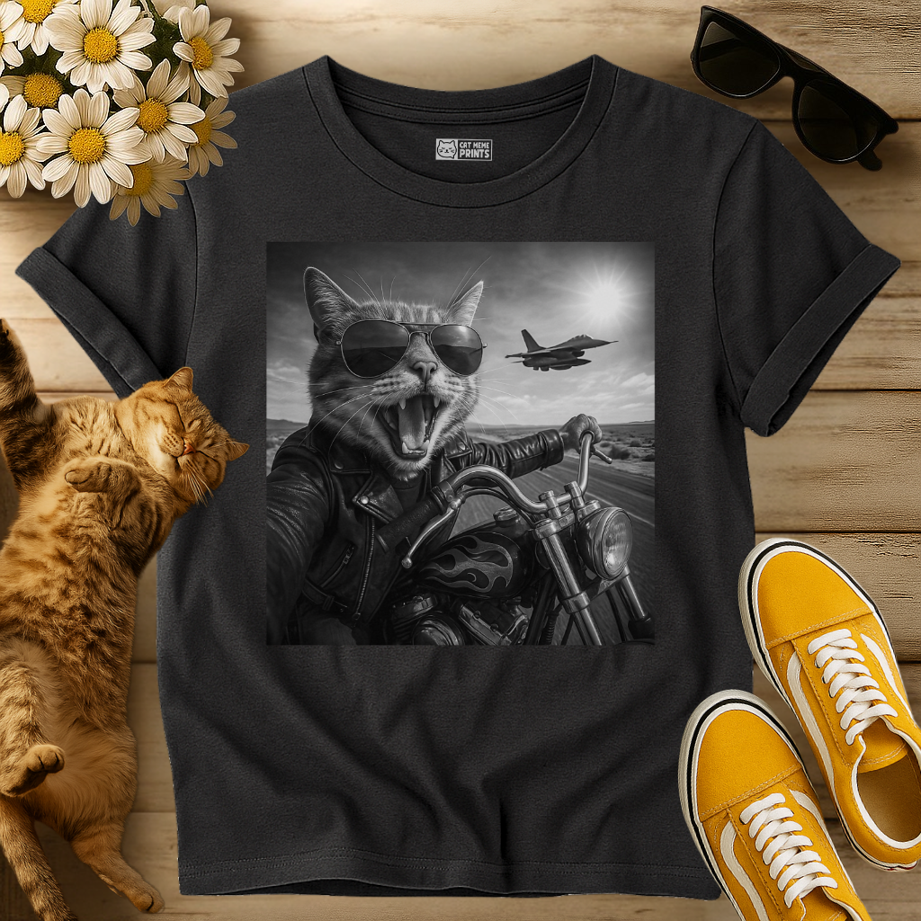 Biker Cat Selfie on a Motorcycle T-Shirt