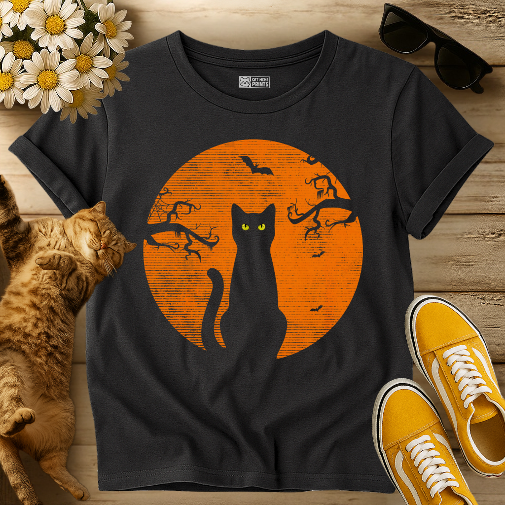 Cat Moon Scary Halloween T-Shirt