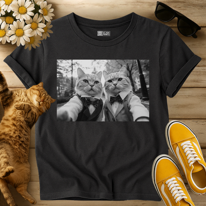 Elegant Cat Duo Taking a Selfie T-Shirt