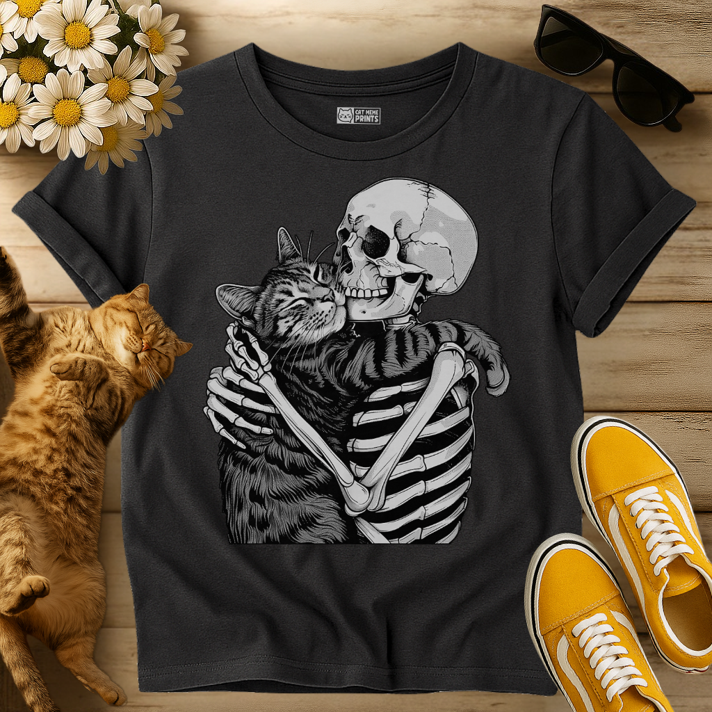 Skeleton Hugging Cat T-Shirt