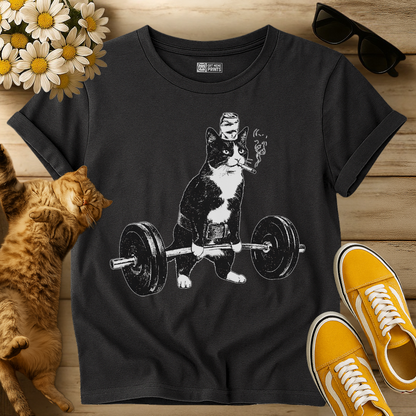Weightlifting Cat Smoking Cigarette T-Shirt