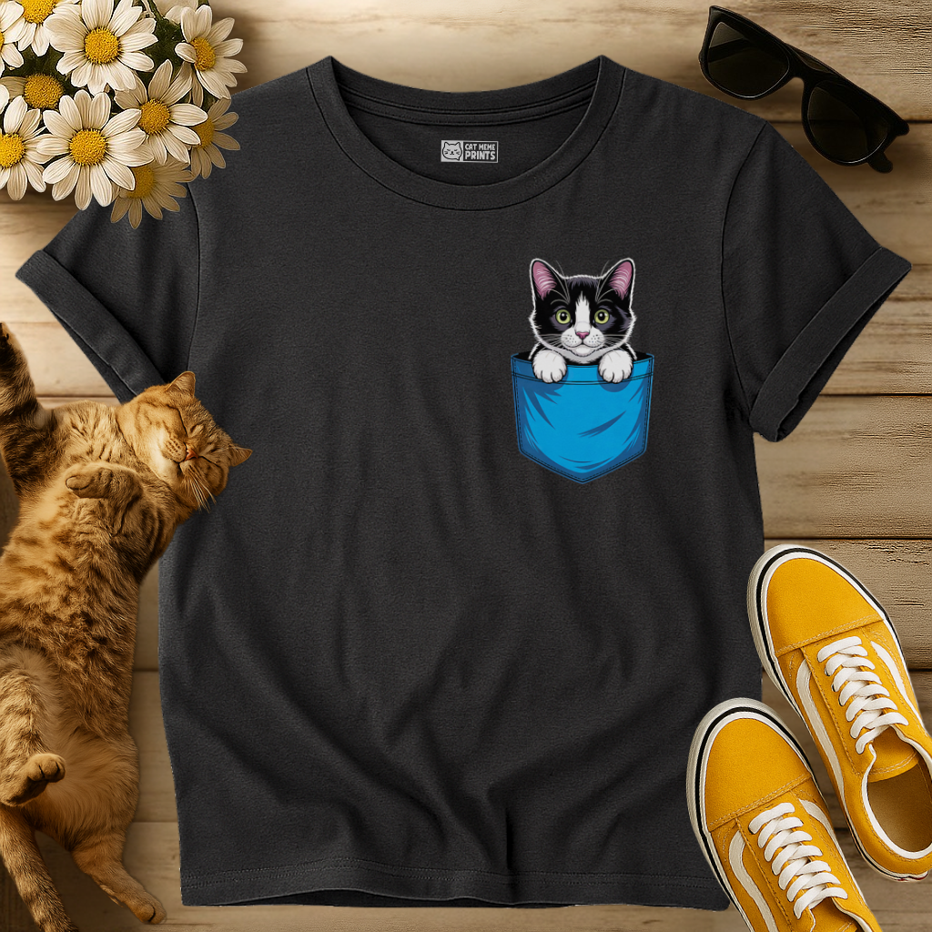 Cute Pocket Tuxedo Cat T-Shirt
