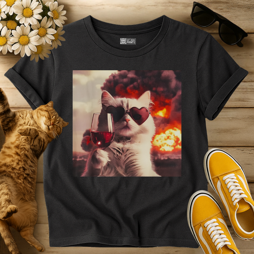 Cat Selfie With Wine and Fire T-Shirt