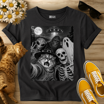 Cat Selfie Witch Skeleton Alien Bigfoot Ghost UFO T-Shirt