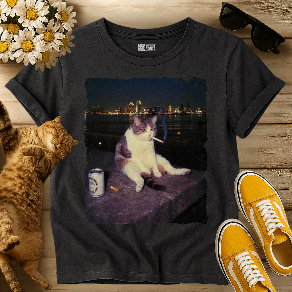 Cat Smoking and Drinking Selfie T-Shirt