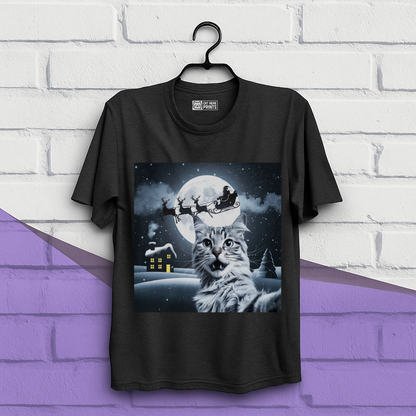 Cat Selfie with Santa Sleigh Christmas T-Shirt