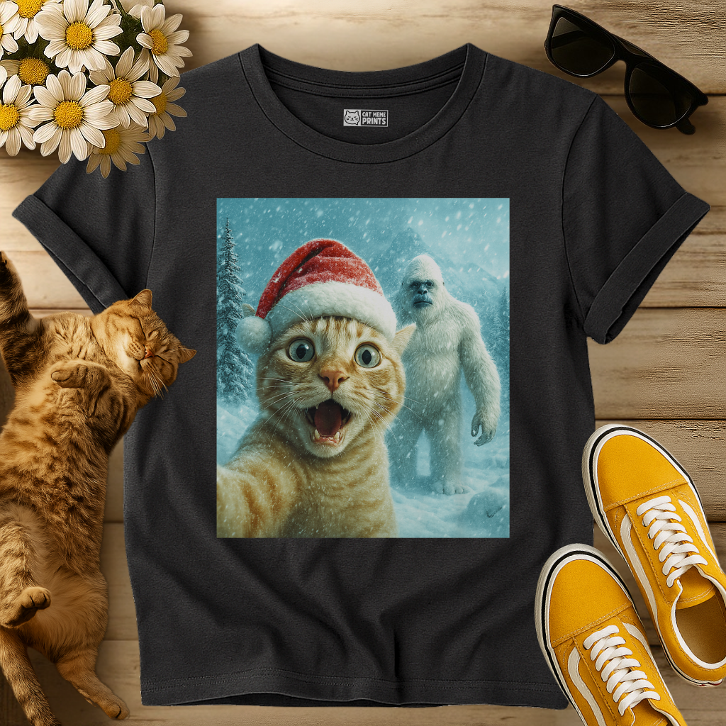 Cat Selfie with Abominable Snow Monster T-Shirt