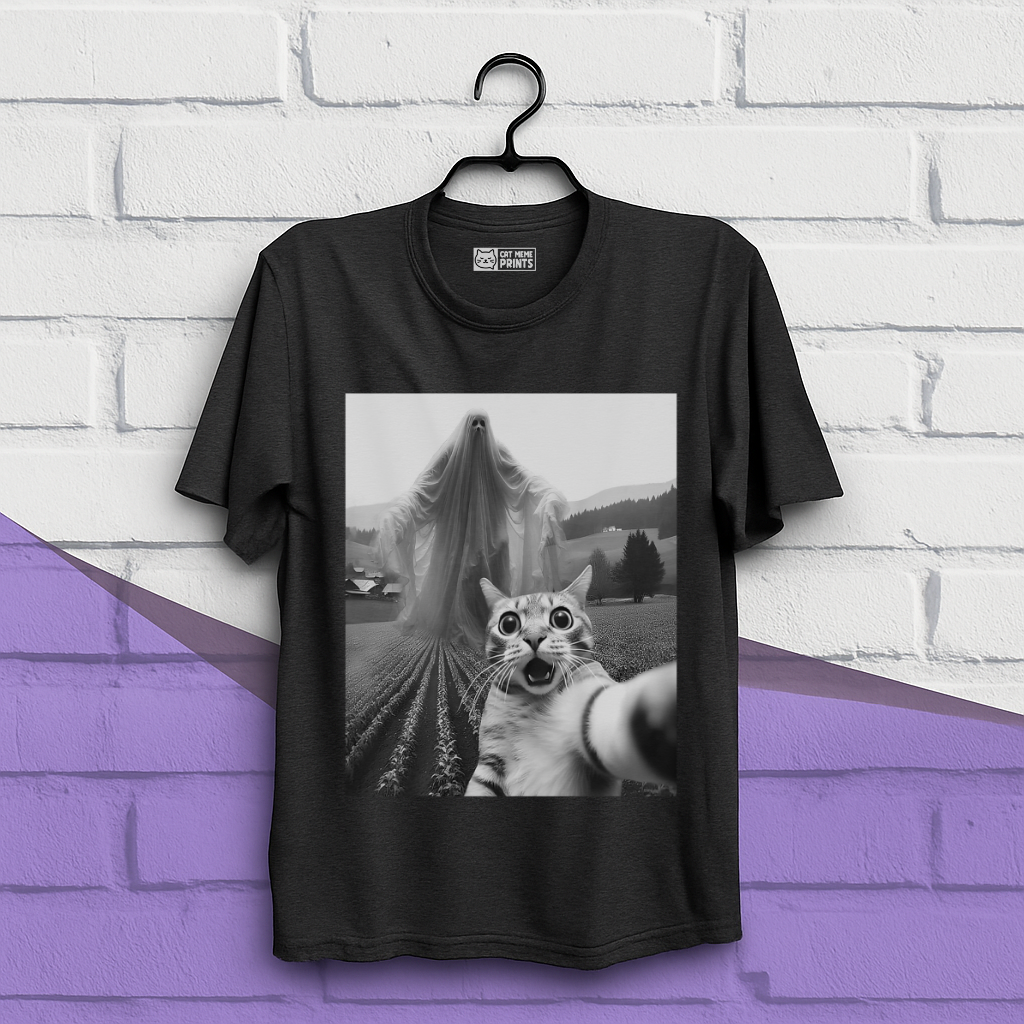 Cat Selfie with Spooky Ghost T-Shirt