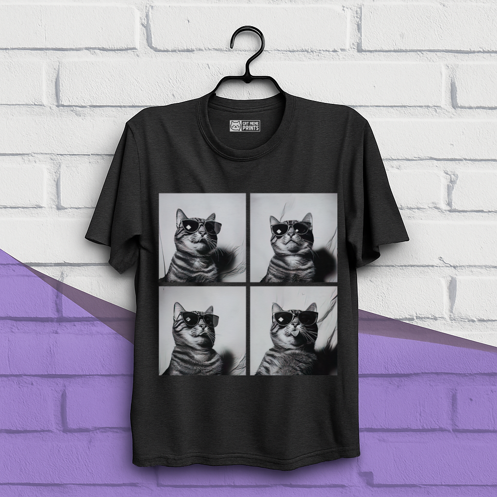 Cat Wearing Sunglasses Selfie Photobooth T-Shirt