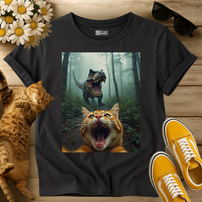 Cat Selfie With T-Rex Dinosaur T-Shirt