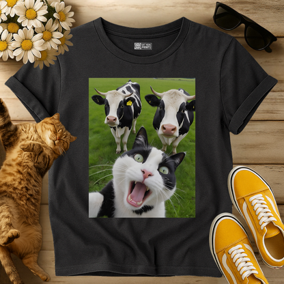 Cat Selfie With Cow T-Shirt