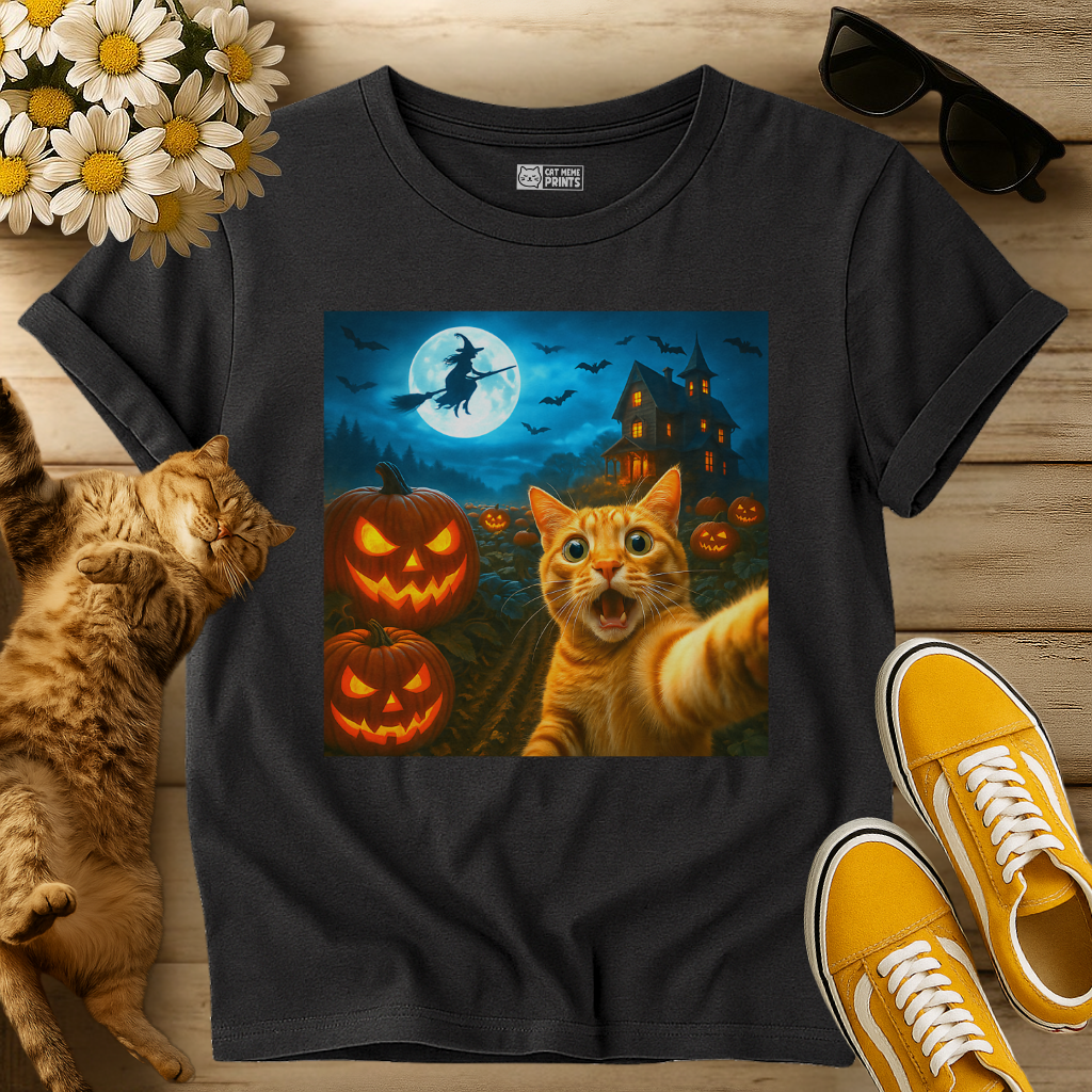 Cat Selfie with Spooky Pumpkins T-Shirt