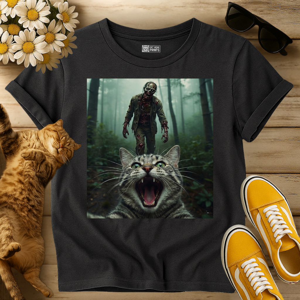 Cat Selfie with Zombie T-Shirt