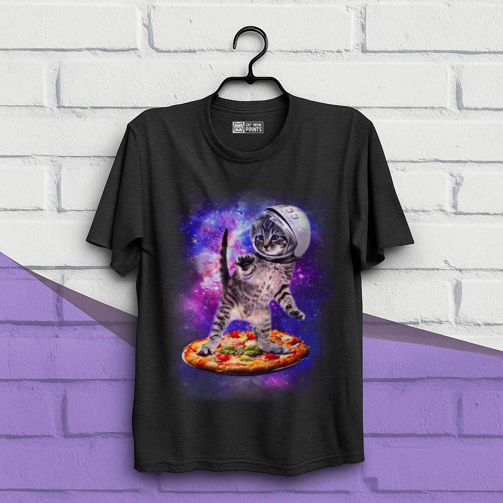 Cat Flying A Pizza Astronaut T-Shirt