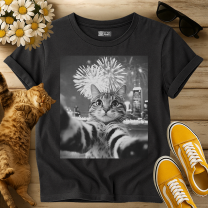 Cat Selfie New Year Firework T-Shirt