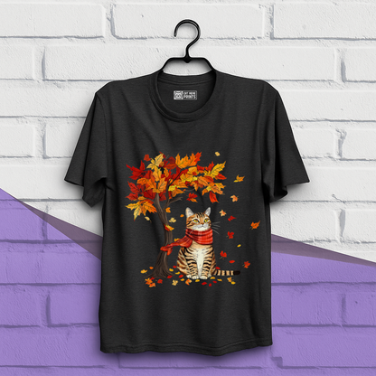 Cat Leaf Fall Tree Autumn Thanksgiving T-Shirt