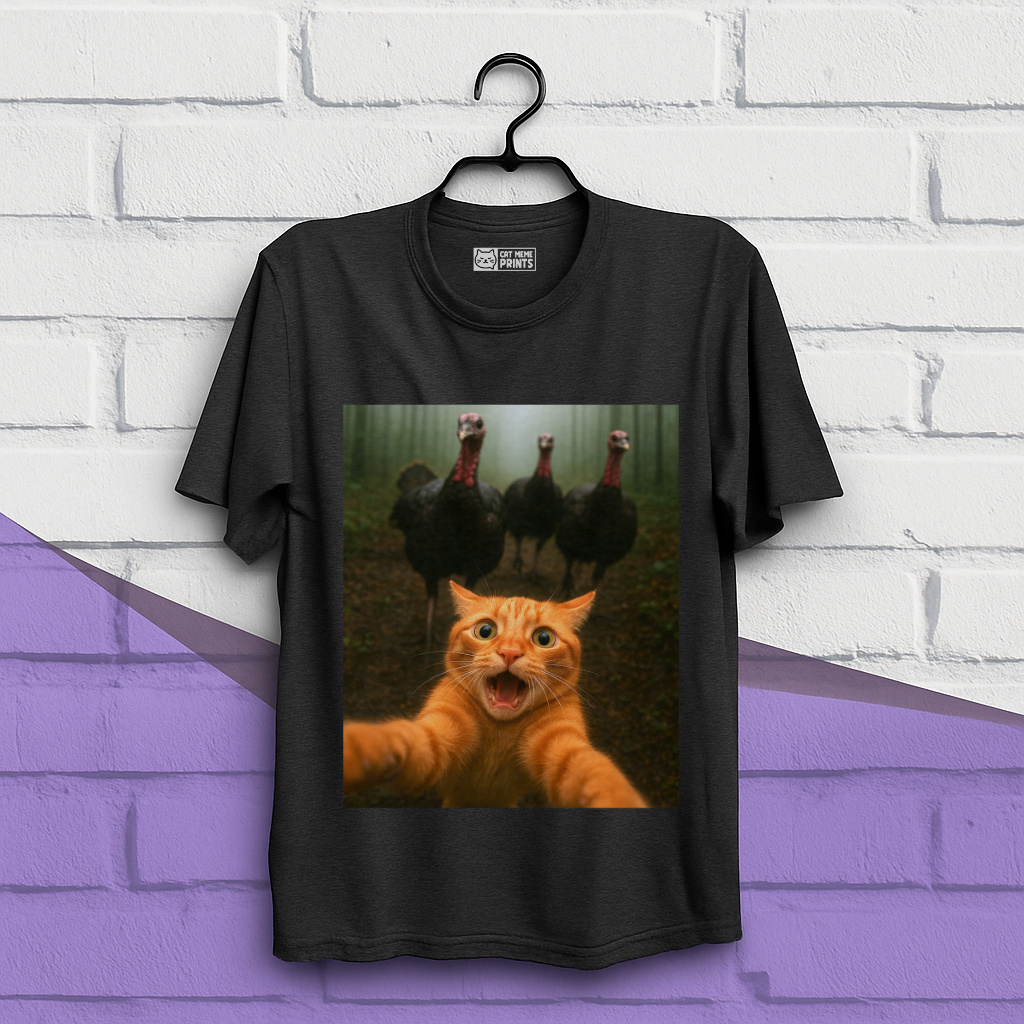 Cat Selfie Turkey Chase Thanksgiving T-Shirt