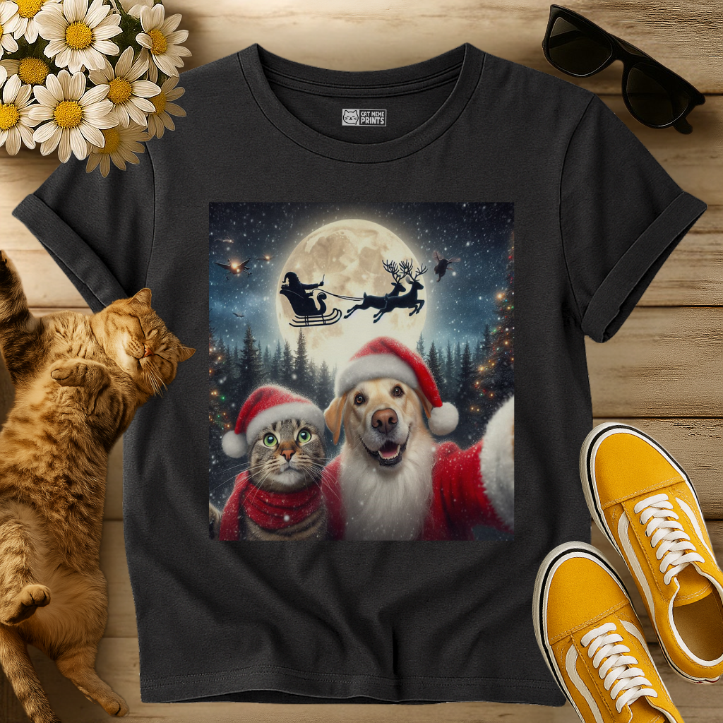 Cat & Dog Selfie with Santa Claus T-Shirt