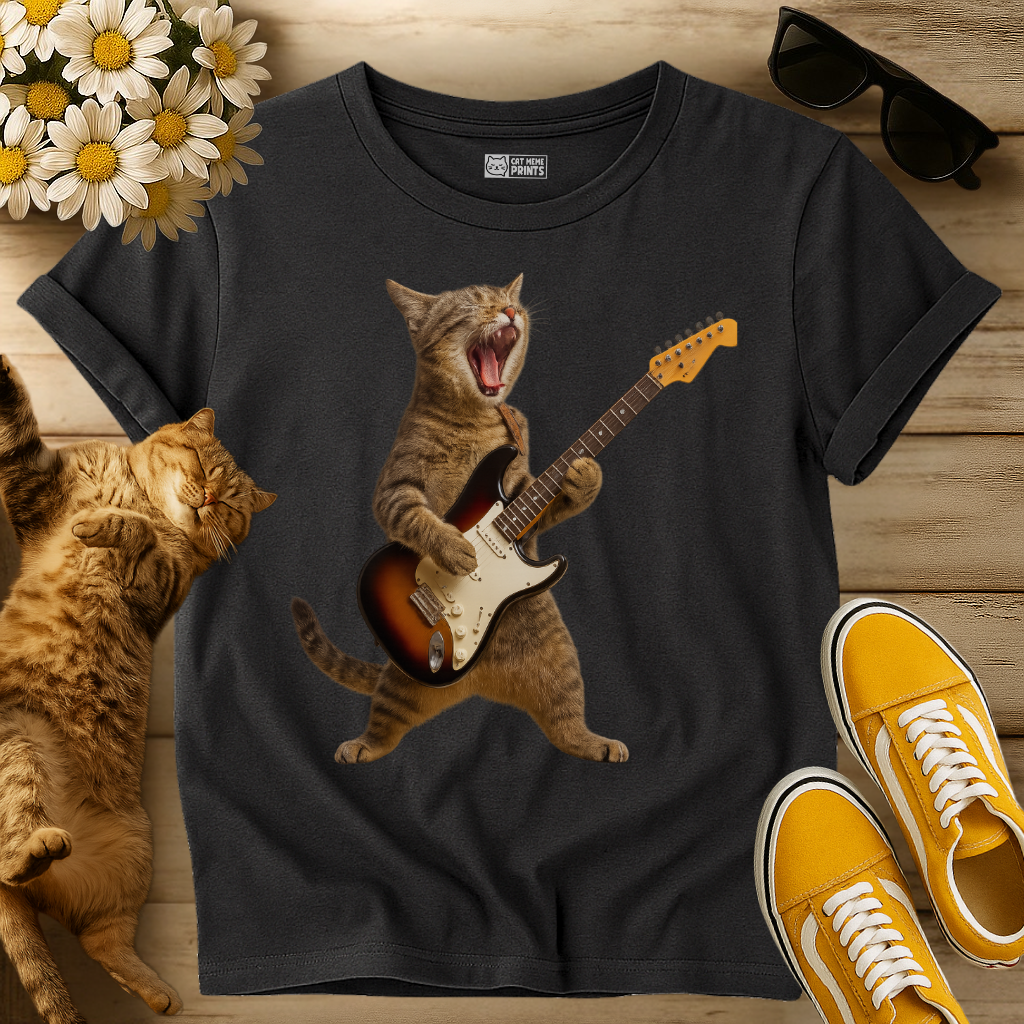 Cat Playing Guitar Rock & Roll T-Shirt