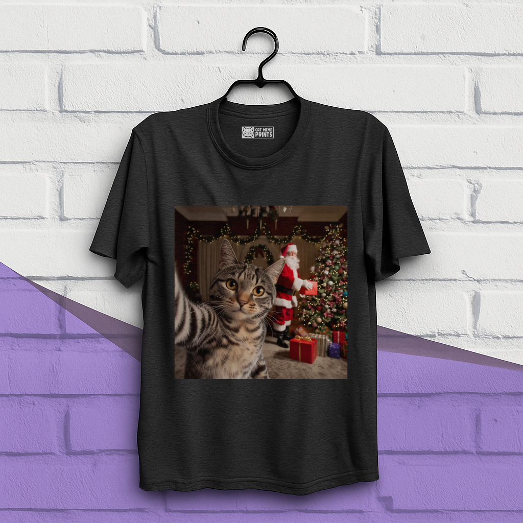 Christmas Cat Selfie with Santa Claus T-Shirt