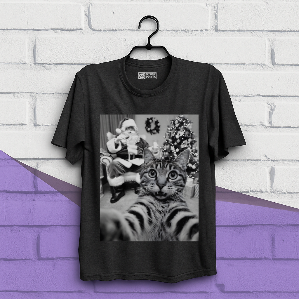 Cat Christmas Selfie with Santa Claus T-Shirt