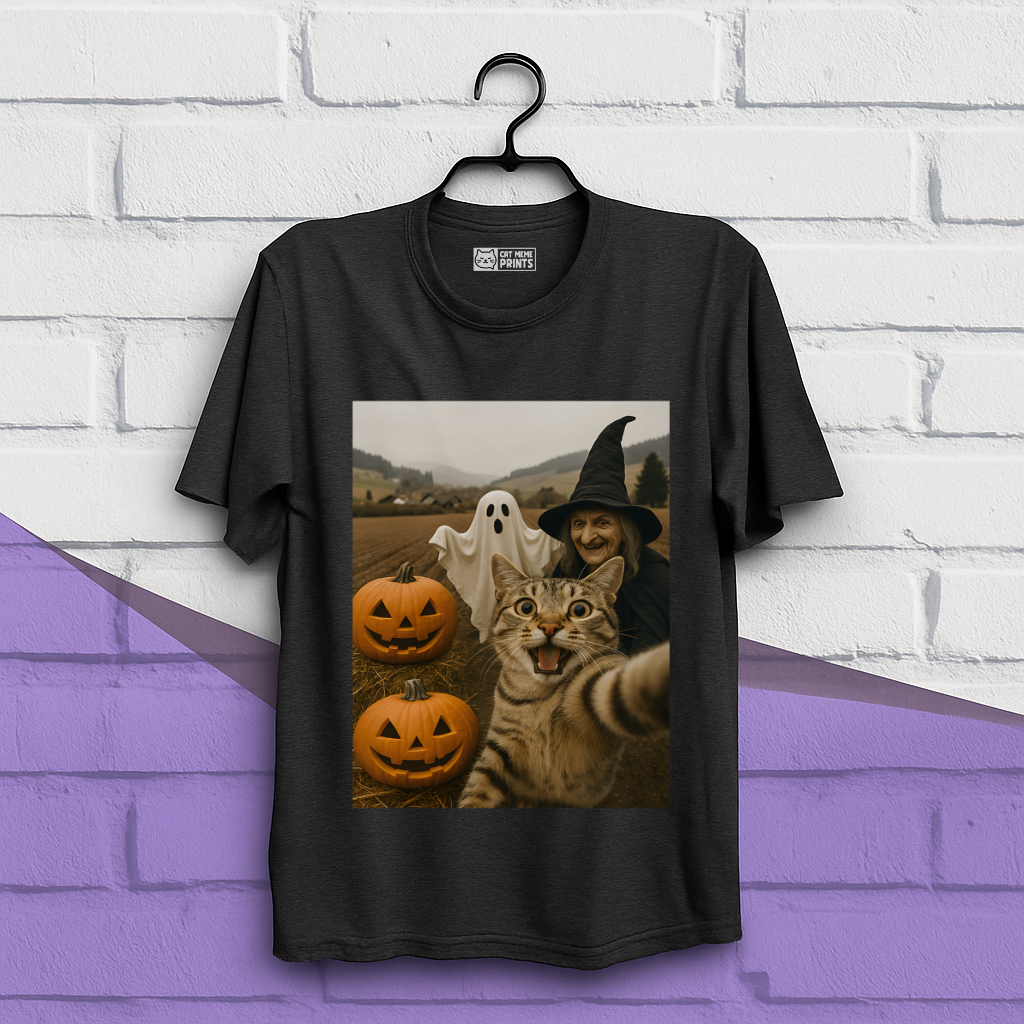 Cat Selfie with Witch & Ghost T-Shirt