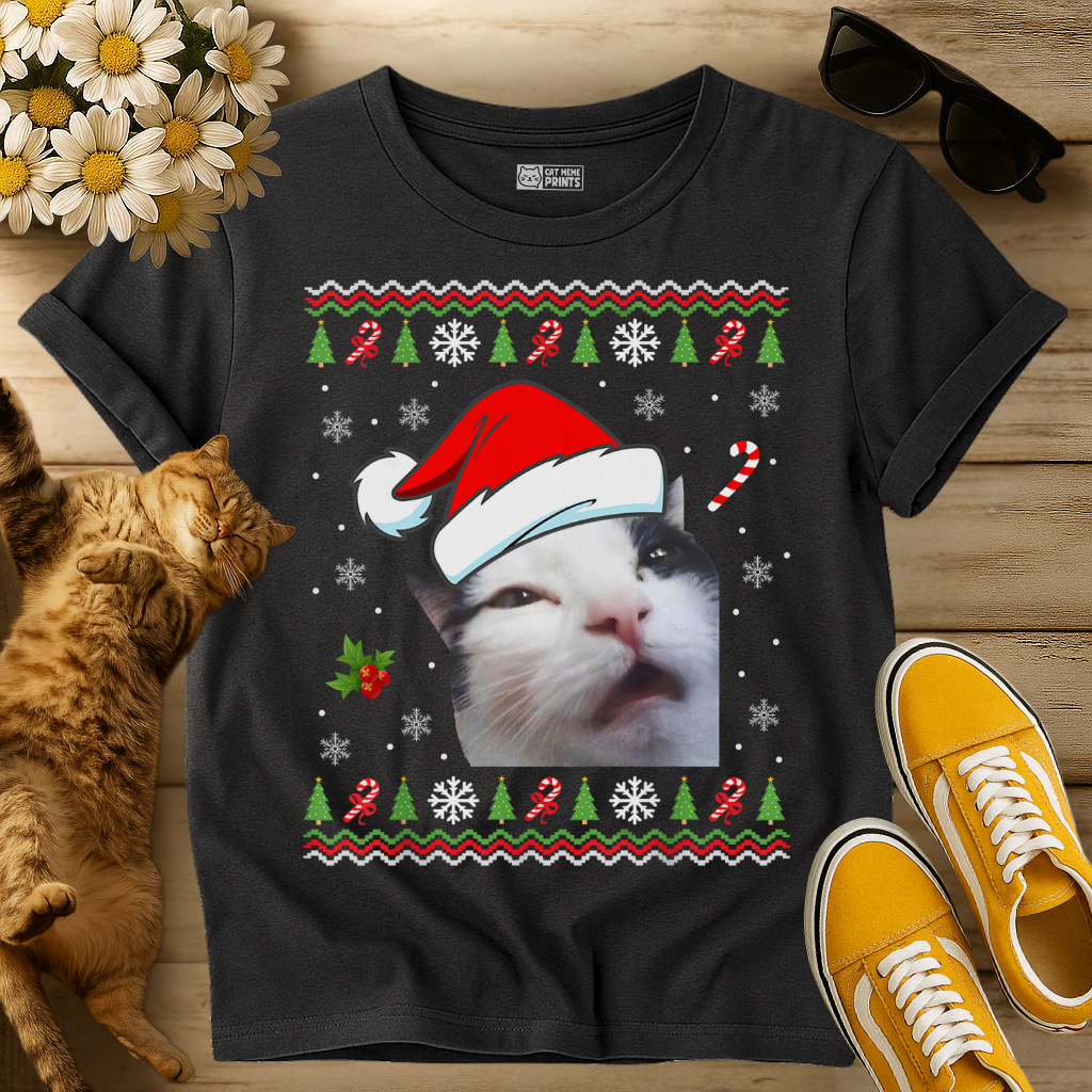 Cat Face Christmas Ugly T-Shirt