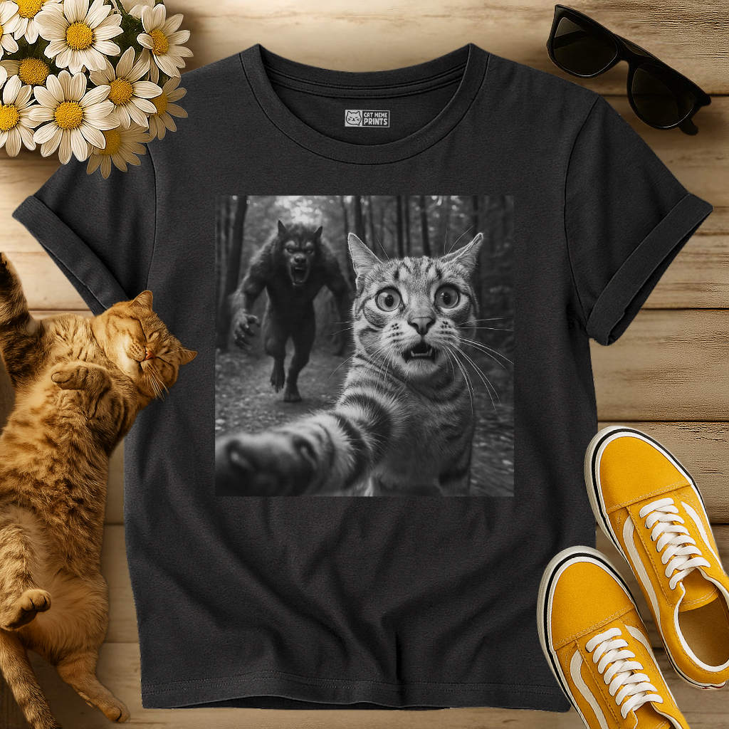 Cat Selfie With Werewolf T-Shirt