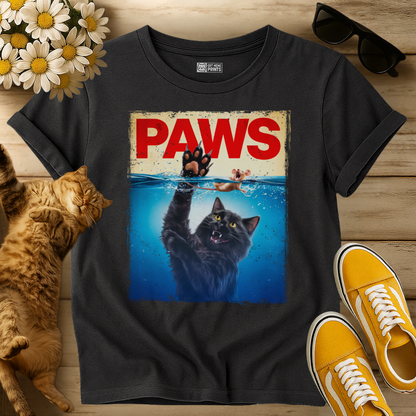 Paws Black Cat Chasing Scared Mouse T-Shirt