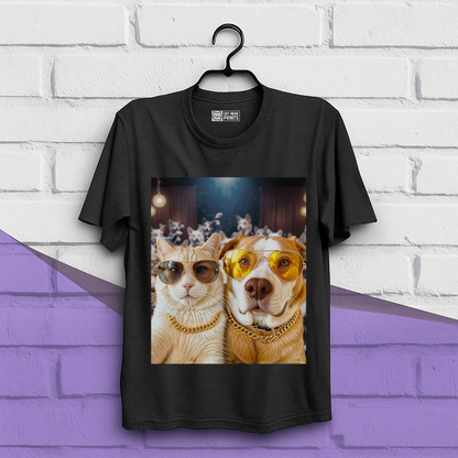 Cat & Dog Selfie in Dogs Party T-Shirt