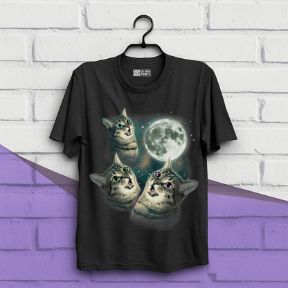 Three Cat Moon 3 Wolfs Cat T-Shirt