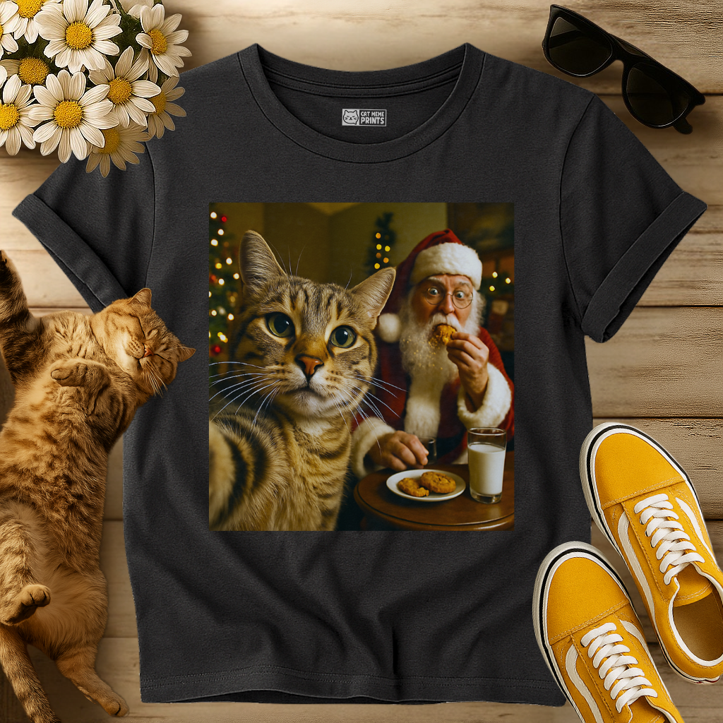 Cat Selfie with Santa Claus Eating T-Shirt