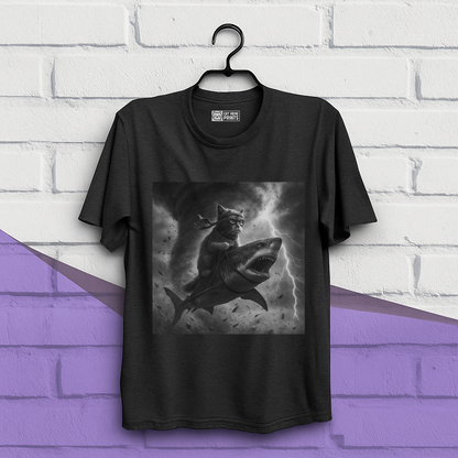Cat Riding a Shark in Tornado Selfie Cat T-Shirt