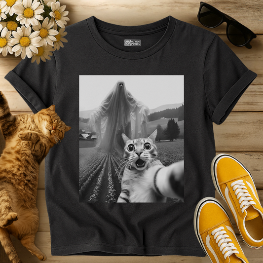 Cat Selfie with Spooky Ghost T-Shirt